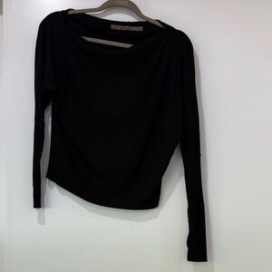 Enza Costa Black Long Sleeve Draped Boatneck Top